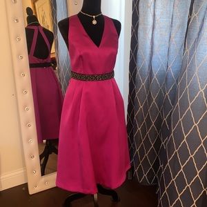 1901 hot Pink Fit & Flare Sleeveless tea length Cocktail Dress.